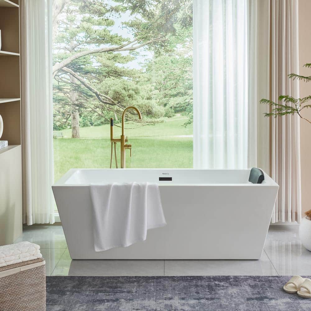 Elena 59" White Acrylic Freestanding Soaking Bathtub
