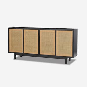 Alex 63"Wide Contemporary Sideboard with Adjustable Shelves-BLACK