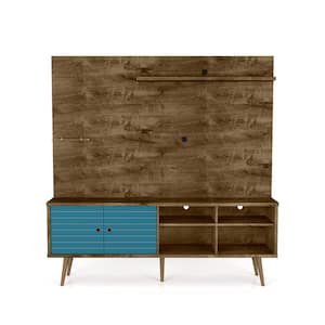 Liberty 71 in. Rustic Brown and Aqua Blue Particle Board Entertainment Center Fits TVs Up to 55 in. with Wall Panel