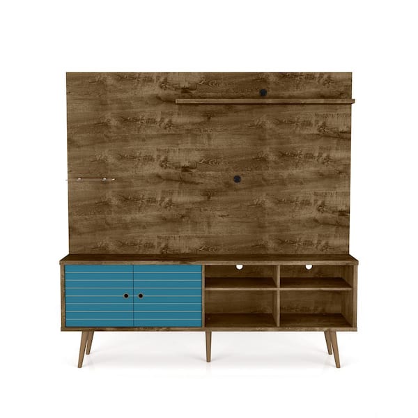 Manhattan Comfort Liberty 71 in. Rustic Brown and Aqua Blue Particle Board Entertainment Center Fits TVs Up to 55 in. with Wall Panel