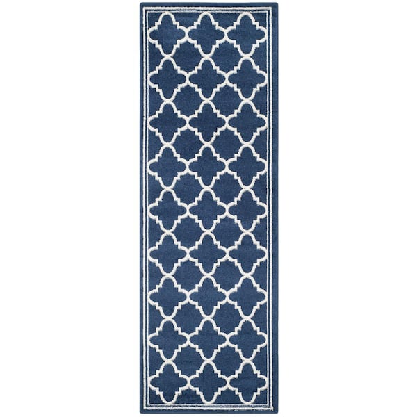 SAFAVIEH Amherst Navy/Beige 2 ft. x 7 ft. Border Multi-Trellis Runner Rug