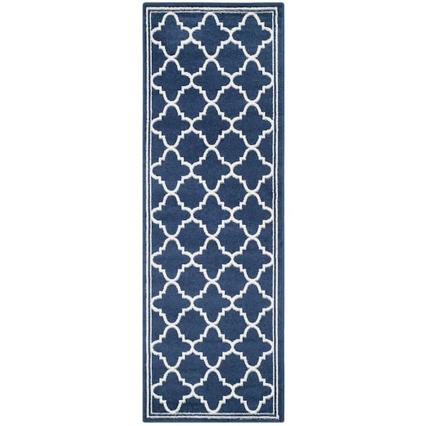 SAFAVIEH Amherst Navy/Beige 2 ft. x 9 ft. Border Multi-Trellis Runner Rug