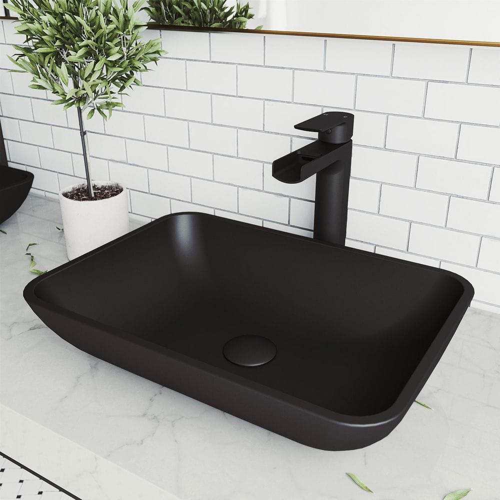 VIGO Matte Shell Sottile Glass Rectangular Vessel Bathroom Sink in