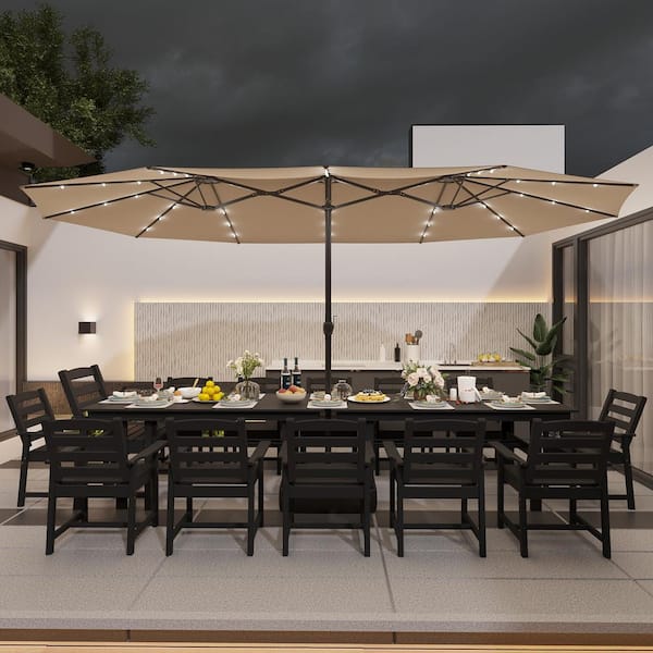 Black 5-Piece HDPE Plastic Patio Outdoor Dining Set with 1 Umbrella Hole Cut-Out Rectangular Table and 4 HDPE Chairs