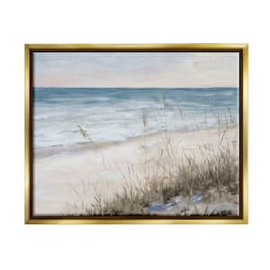 Traditional Beach Coast Line Tall Grass Soft Sky by Julie DeRice Floater Frame Nature Wall Art Print 17 in. x 21 in.
