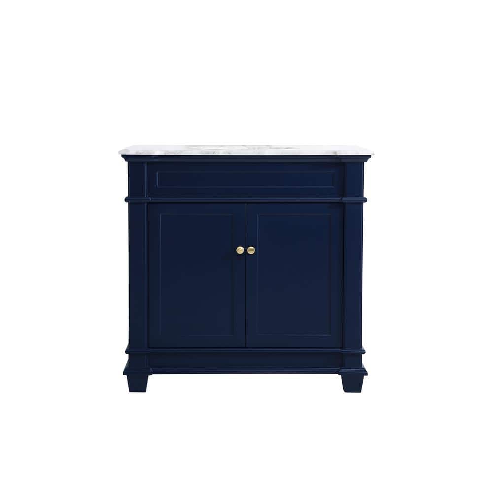 Simply Living 36 in. Single Bathroom Vanity in Blue with Marble Vanity Top 