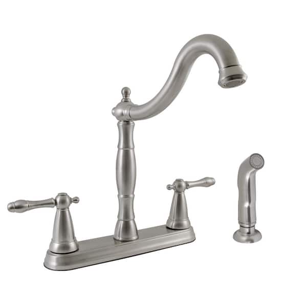 Design House Oakmont 2-Handle Standard Kitchen Faucet with Side Sprayer in Satin Nickel