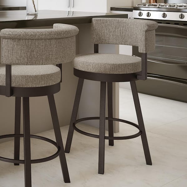 Amisco Rosco 26.75 in. Beige and Brown Woven Polyester/Dark Brown Metal Counter Stool