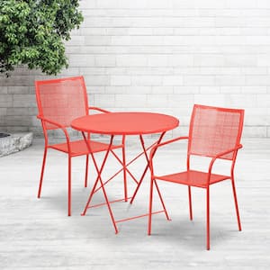 Pink 3-Piece Metal Round Outdoor Bistro Set