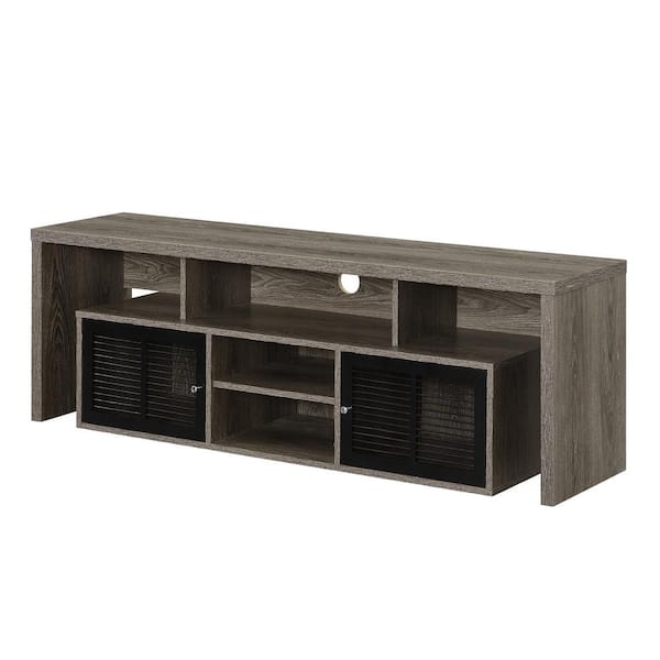 Convenience Concepts Lexington 59.25 in. Weathered Gray / Black Wood TV Stand Fits TVs Up to 65 in. with Storage Doors