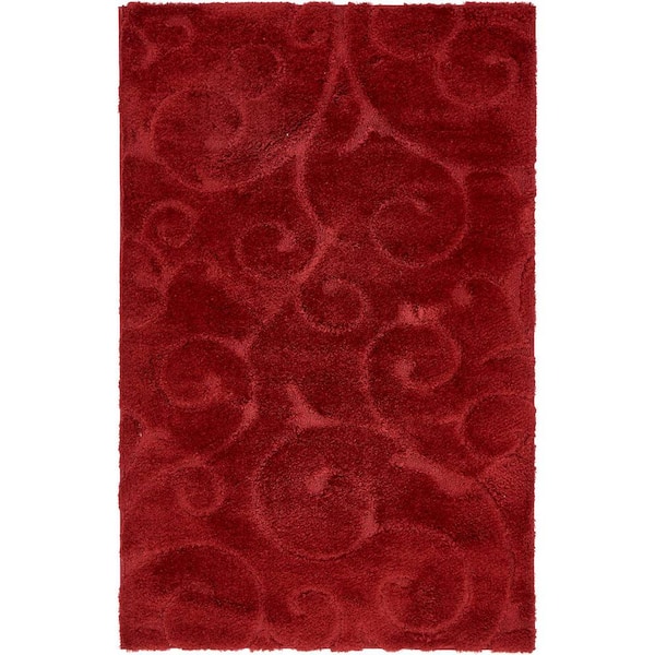 Unique Loom Floral Shag Carved Red 5' 0 x 8' 0 Area Rug