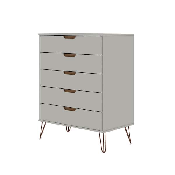 Manhattan Comfort Rockefeller 5-Drawer Off White and Nature Tall Dresser (44.57 in. H x 35.31 in. W x 21.57 in. D)