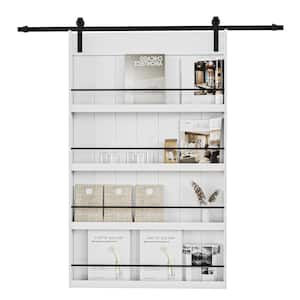 48 in. x 84 in. White Primed Composite MDF Shelves Sliding Barn Door with Hardware Kit and Soft Close