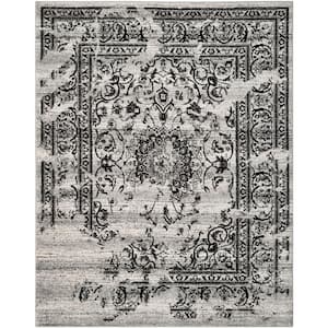 Adirondack Silver/Black 10 ft. x 10 ft. Square Floral Border Area Rug