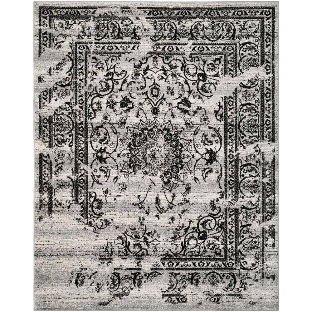 Adirondack Silver/Black 8 ft. x 10 ft. Border Floral Area Rug price history on PriceWatchPro