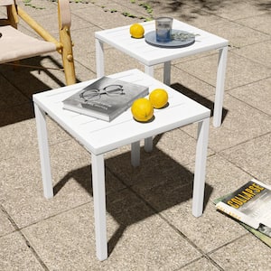 Square Aluminum Outdoor Side Table in White (Set of 2)