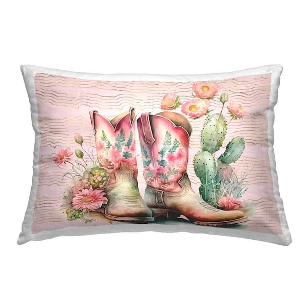 Stupell Industries Country Boots with Cacti Multi-Color Abstract Polyester 14 in. X 20in. Throw Pillow