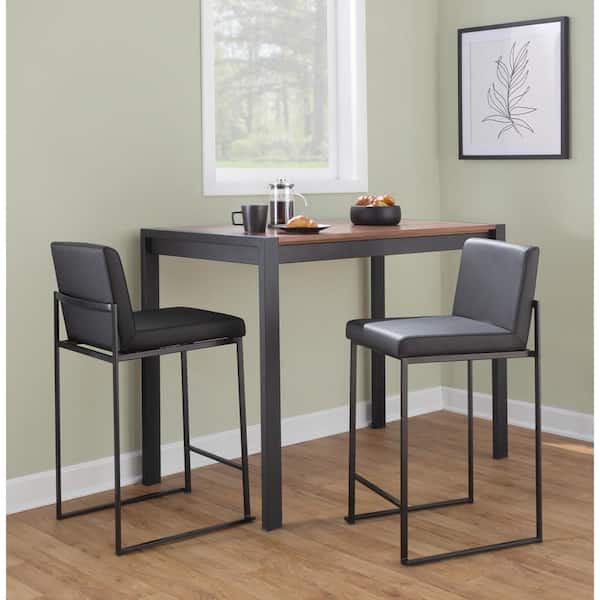 Fuji High Back 26 in. Black Faux Leather and Black Metal Counter Stool (Set of 3)