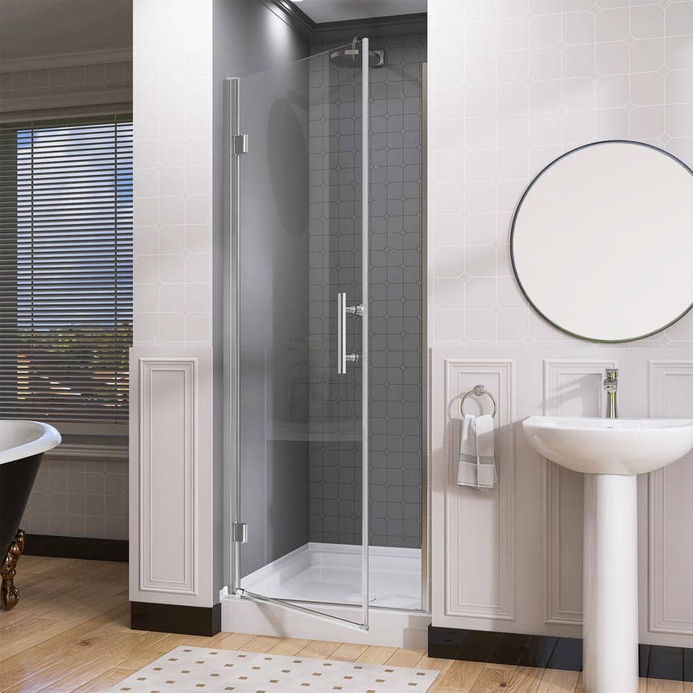 Chrome Frameless Pivot Shower Door with Clear Tempered Glass