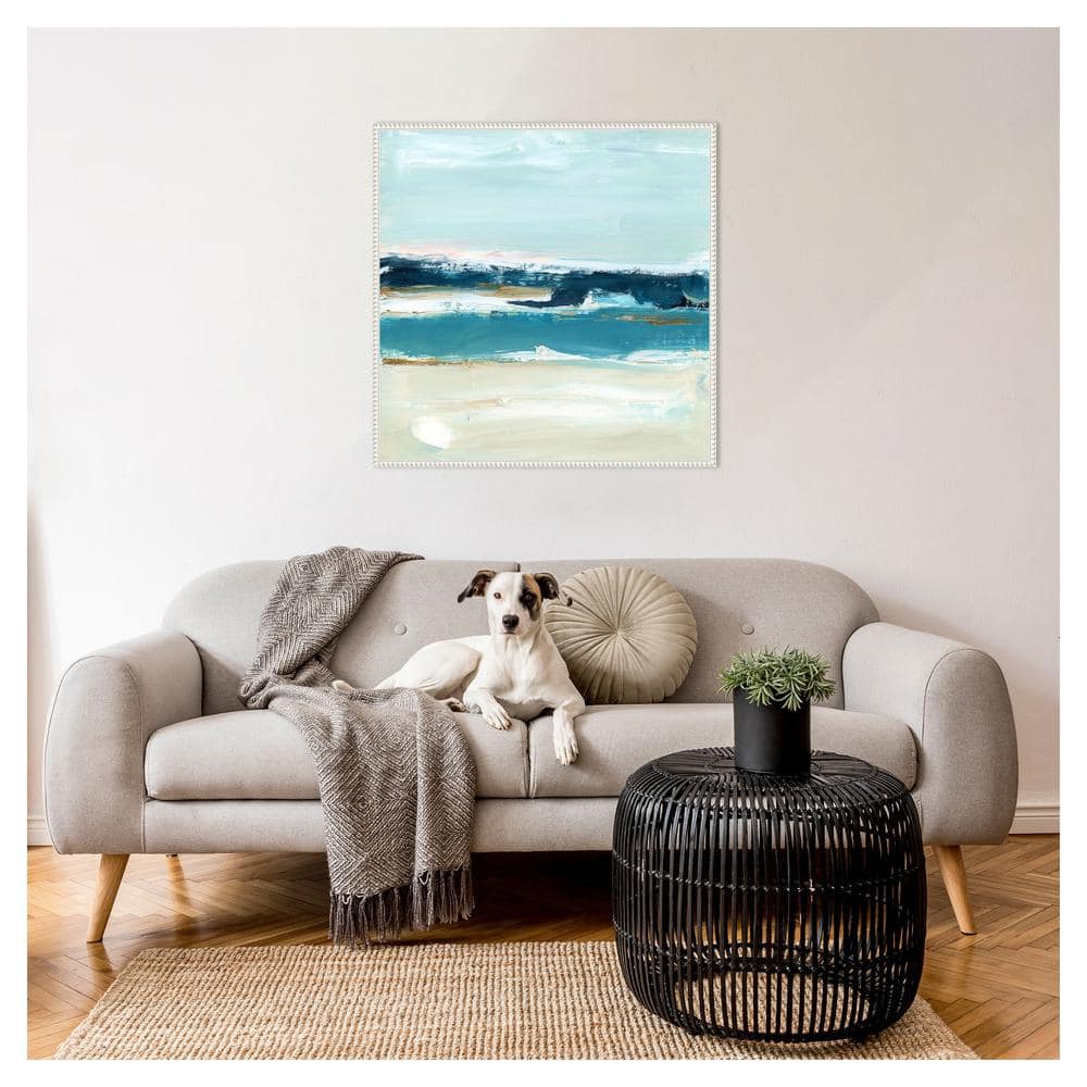 The Calm Before II Abstract Coastal Canvas Art with White Frame