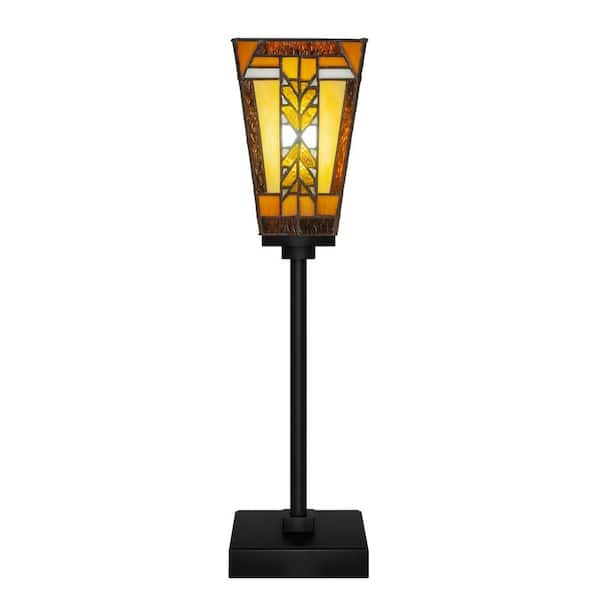 Unbranded Quincy 18 in. Matte Black Accent Lamp with Glass Shade