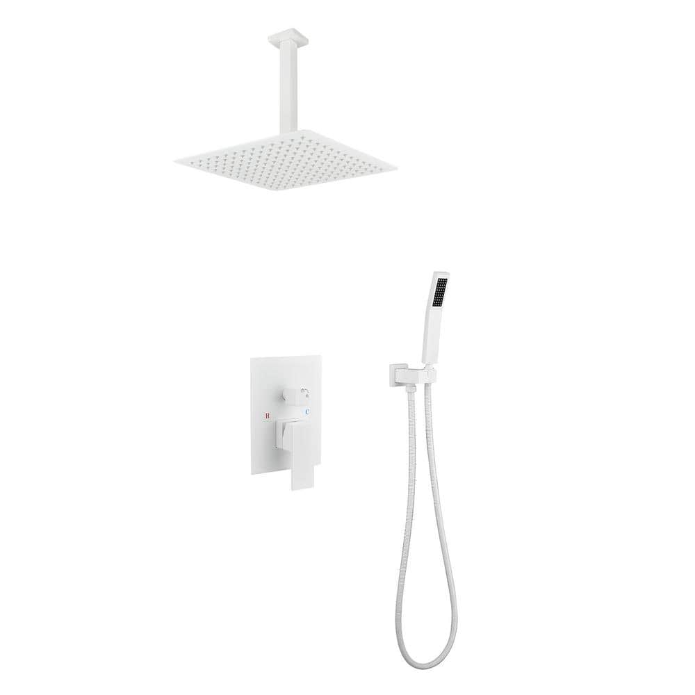 Single-Handle 1-Spray Shower Faucet 2 GPM 12 in. Ceiling Mounted with High Pressure Shower Heads Shower in White