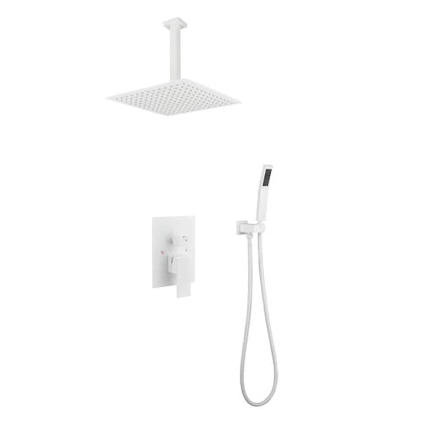 Fapully Single-Handle 1-Spray Shower Faucet 2 GPM 12 in. Ceiling Mounted with High Pressure Shower Heads Shower in White
