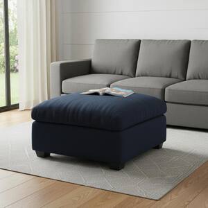 Blue Velvet Square Accent Ottoman