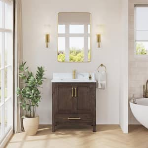 Shannon 30 in.W x 22 in.D x 33.9 in.H Single Bath Vanity in Spruce Aged Brown with White Composite Stone Top and Mirror