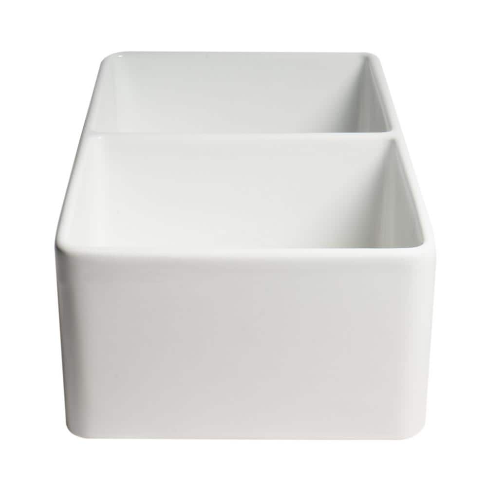 32'' White Double Bowl Fireclay Farmhouse Kitchen Sink