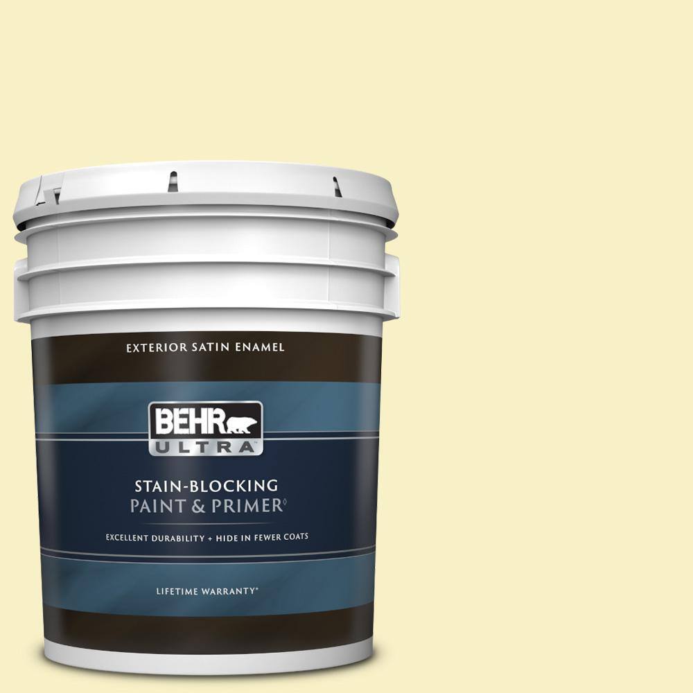 BEHR ULTRA 5 gal. 400A1 Candlelight Yellow Satin Enamel Exterior