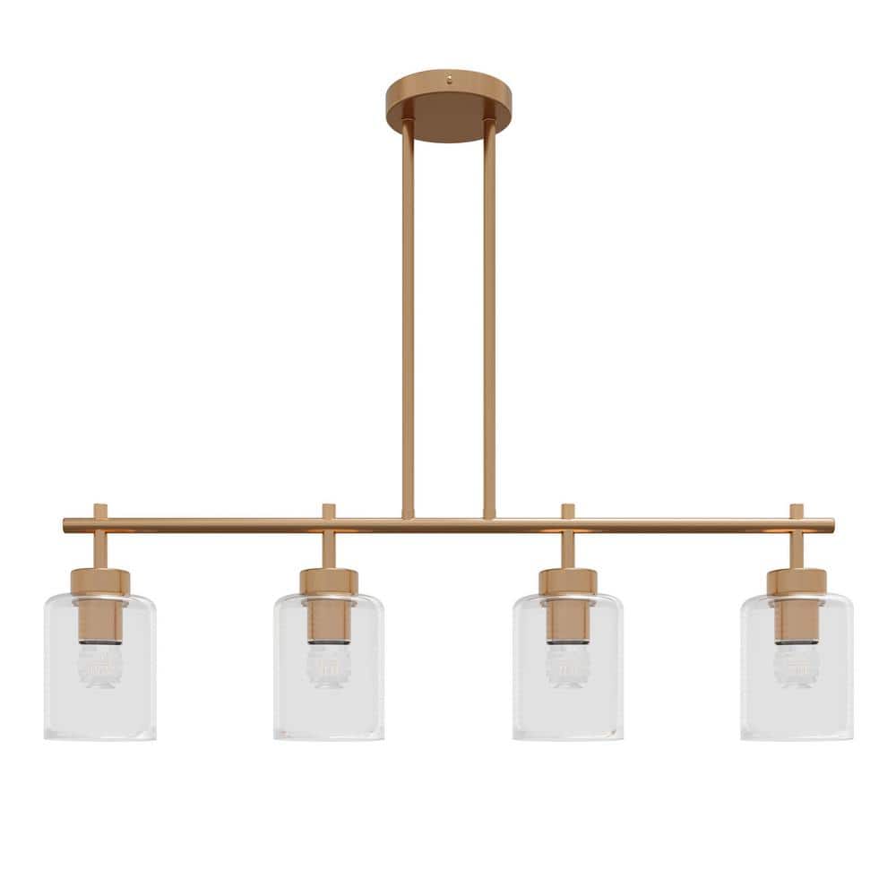 Kitchen Island 29.92 in. 4-Light Gold Chandelier Modern Linear Hanging Ligh
