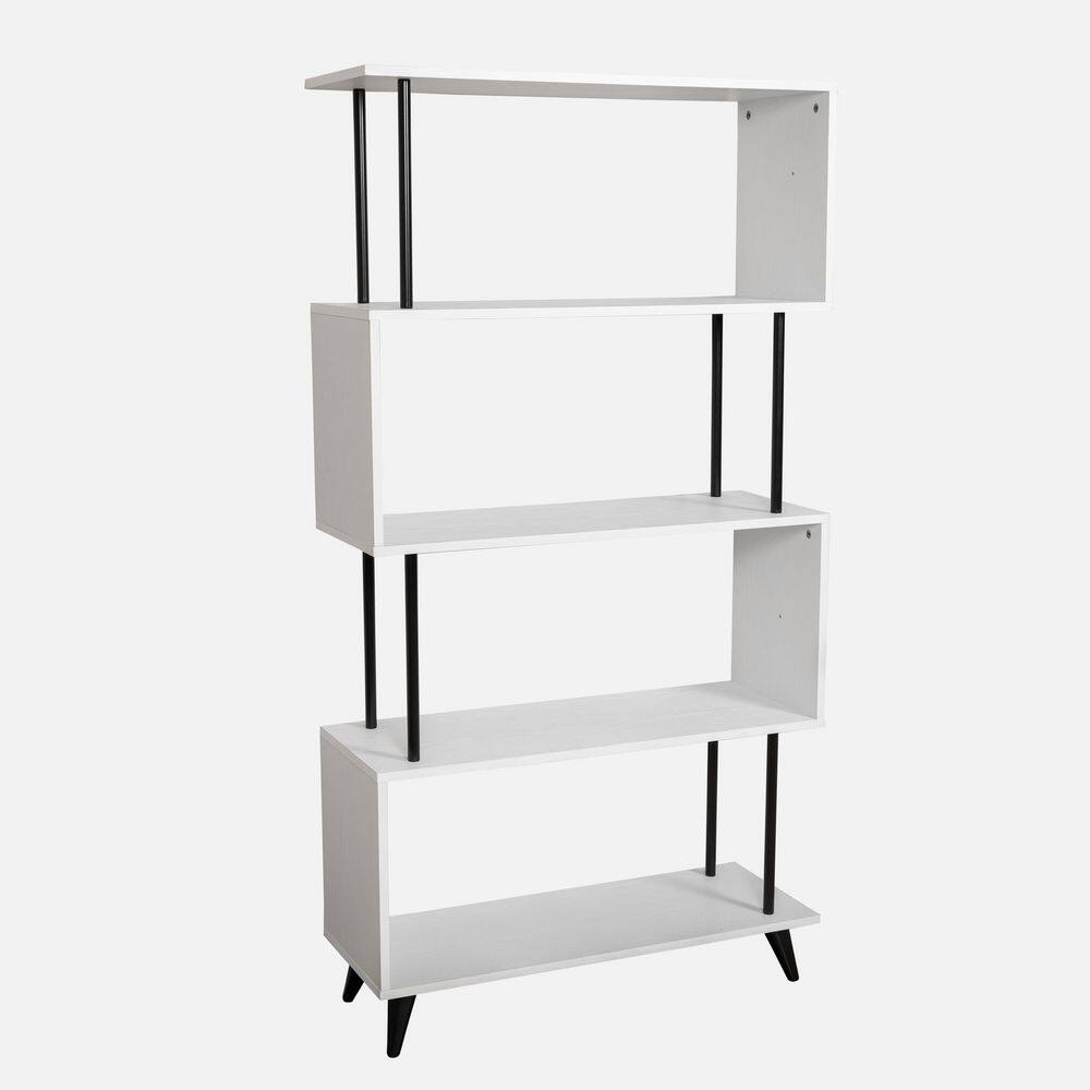 White and Black 5-Tier S-Shaped Modern Wood Bookcase