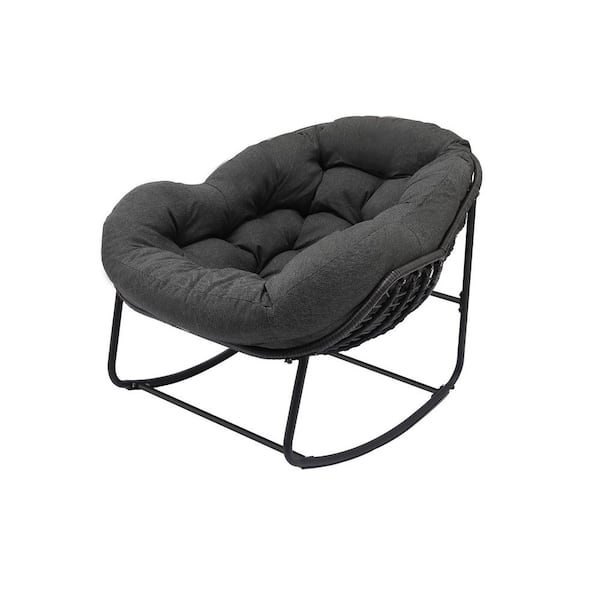 Unbranded Wicker Outdoor Rocking Chair with Gray Cushion