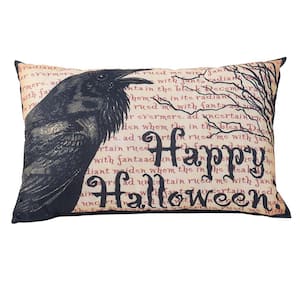 Aleona Multi-Colored Crow Happy Halloween Pillow