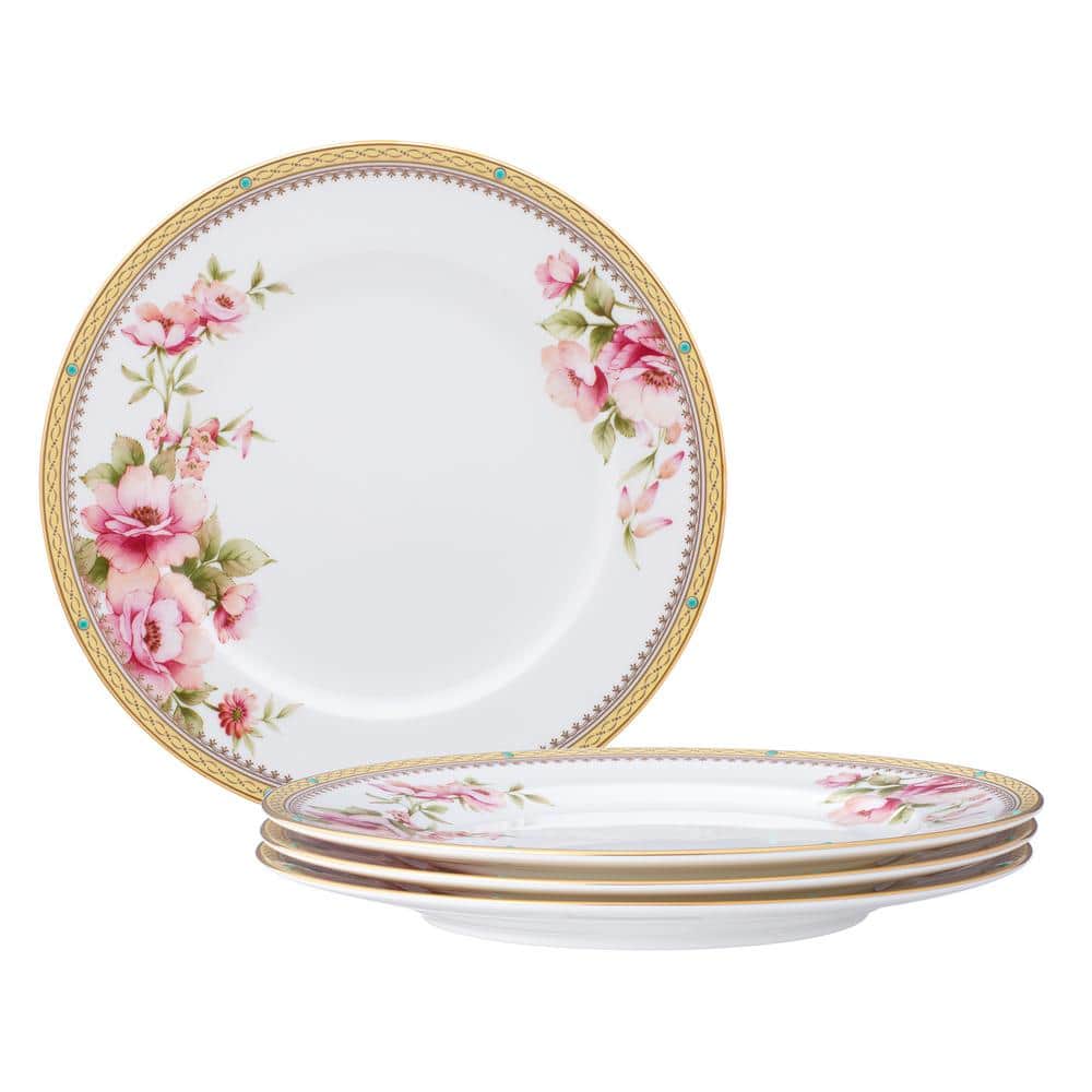 Hertford White Bone China Salad Plates with Floral Design, Set of 4