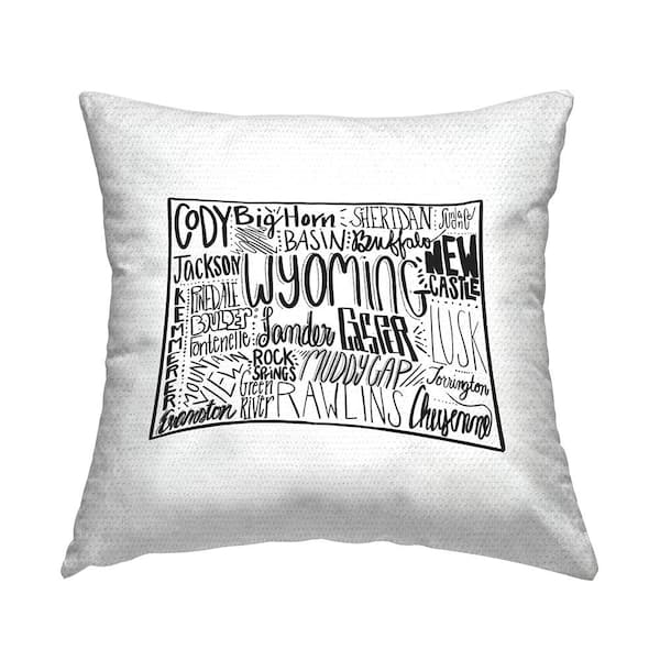 Stupell Industries Wyoming State Cities Map Typography Outline Black Square Outdoor Throw Pillow