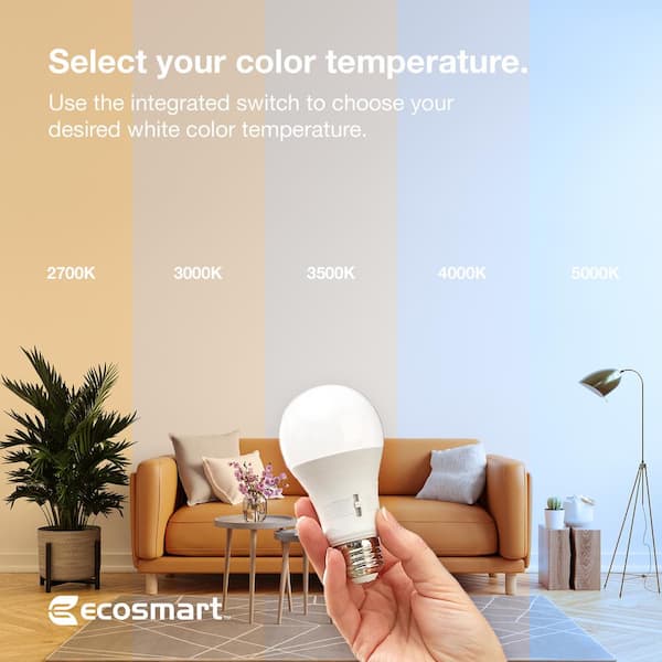 EcoSmart 60-Watt Equivalent A19 CEC LED Light Bulb with Selectable Color - The Home Depot
