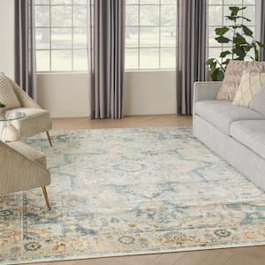 Astra Machine Washable Light Blue 9 ft. x 12 ft. Center medallion Traditional Area Rug