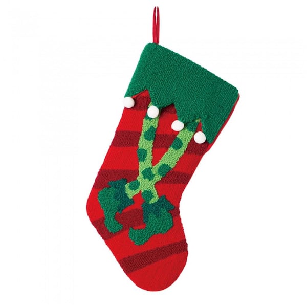 Glitzhome 8 in. H Hooked Stocking with Elf Legs 1113002335 - The Home Depot