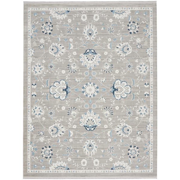 Nourison Lennox Grey/Ivory 9 ft. x 12 ft. Bordered Transitional Area Rug