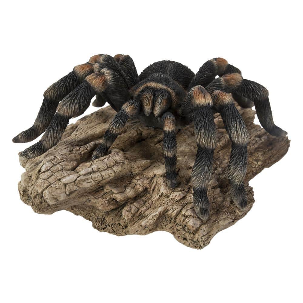 Realistic Black Polyresin Tarantula Statue on Rock