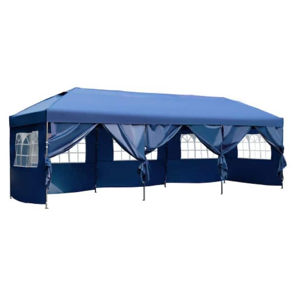 Heavy Duty 10 ft. x 30 ft. Navy Pop Up Canopy with Sidewalls, Outdoor Canopy Tent with Wheeled Bag, for Patio, Wedding
