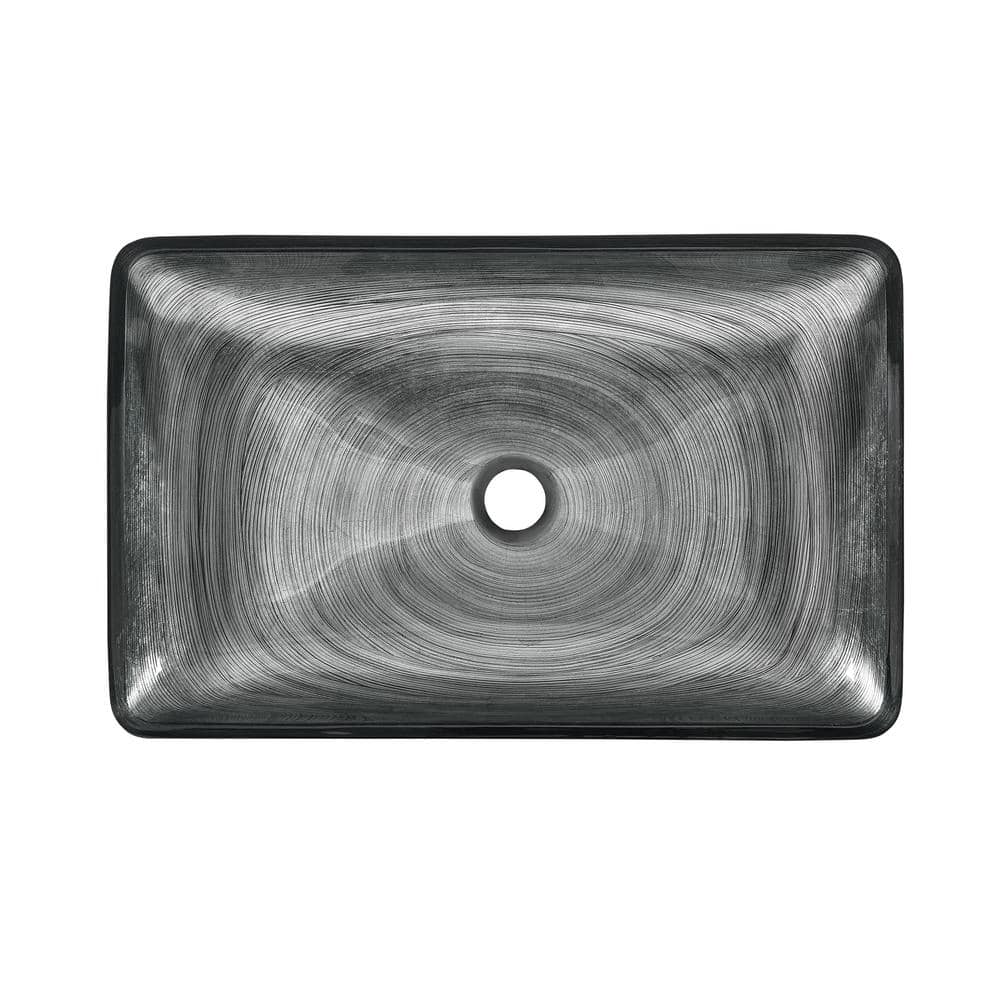 Smoky Gray Rectangular Glass Vessel Sink with Waterfall Faucet