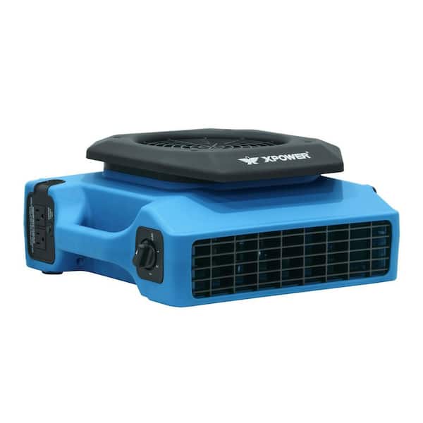 650 CFM 3-Speed Low Profile Blower Fan Air Mover in. Blue with Built-in Power Outlets for Drying and Restoration