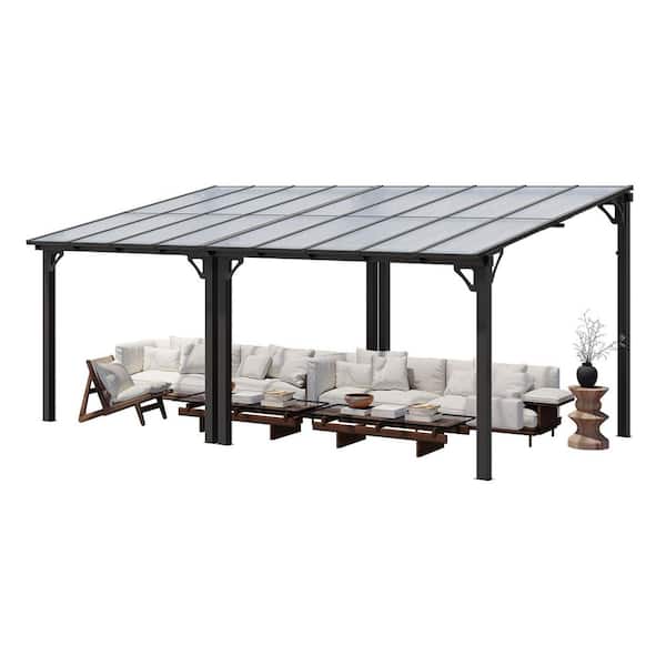 10 ft. x 18 ft. Wall-Mounted Aluminum Gazebo with Polycarbonate Roof Pergola