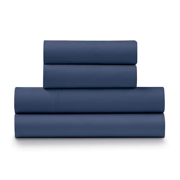 ELLA JAYNE 4-Piece Navy Cotton Sateen King Size 1200 Thread Count Sheet Set
