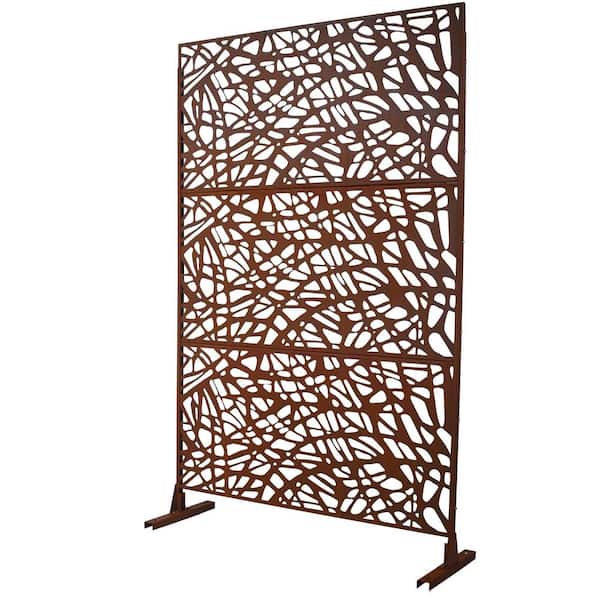 JimsMaison 76 in. H x 48 in. W Steel Garden Fence Freestanding Outdoor Privacy Screen in Red