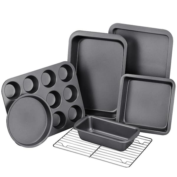 7-Piece Carbon Steel Baking Pans Sets, Nonstick Bakeware Sets with Round Square Cake Pan Loaf Pan Muffin Pan Roast Pan