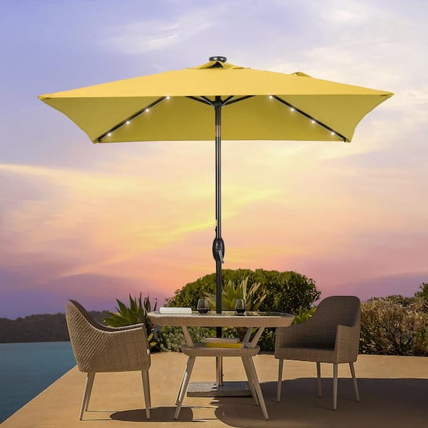 Sonkuki Enhance Your Outdoor Oasis with Yellow 6.5 ft. x 6.5 ft. LED Square Patio Market Umbrella - Stylish, Sun-Protective